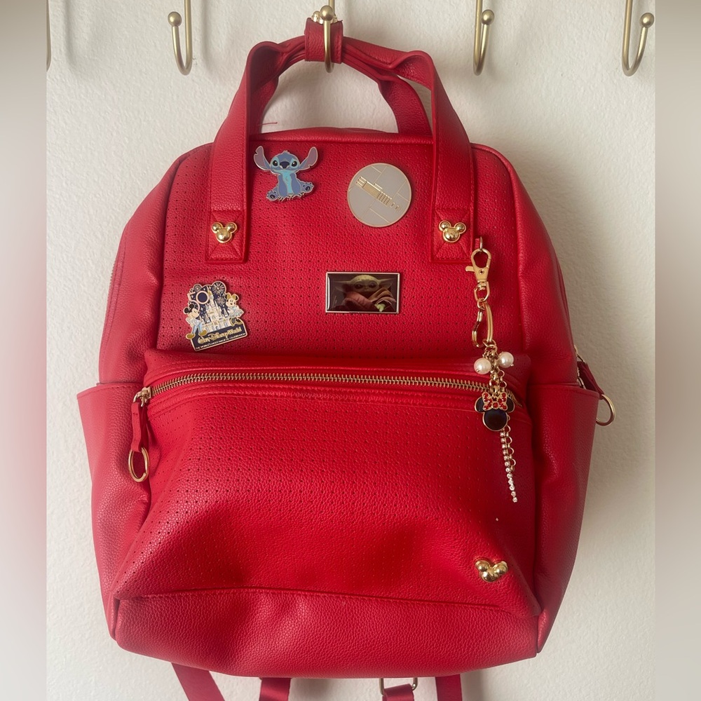 Red Backpack with Pins